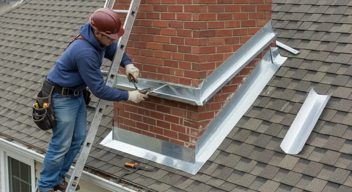 Chimney flashing repair on brick chimney