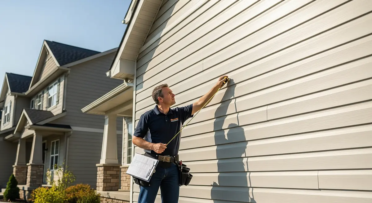 Professional siding contractor inspecting home for replacement estimate